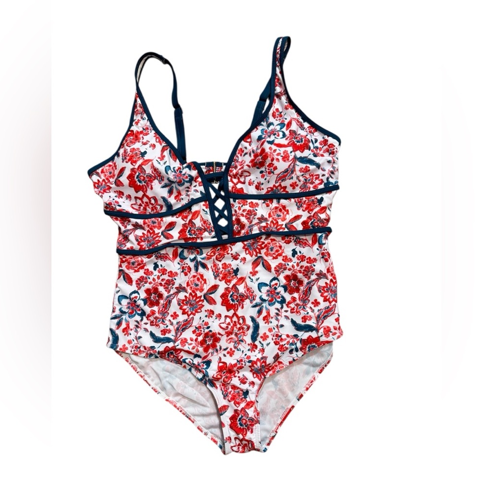 Floral print plus size one piece bathing suit